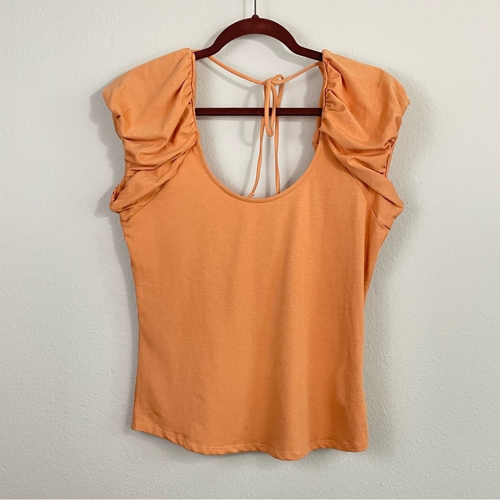 NWT Free People Orange Puff Sleeve Tie‎ Back Crop Top Size Large